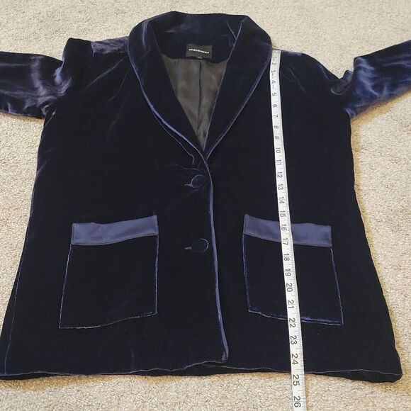 E8htdreams Women's Silk Velvet Navy Blazer Size S - Picture 5 of 9